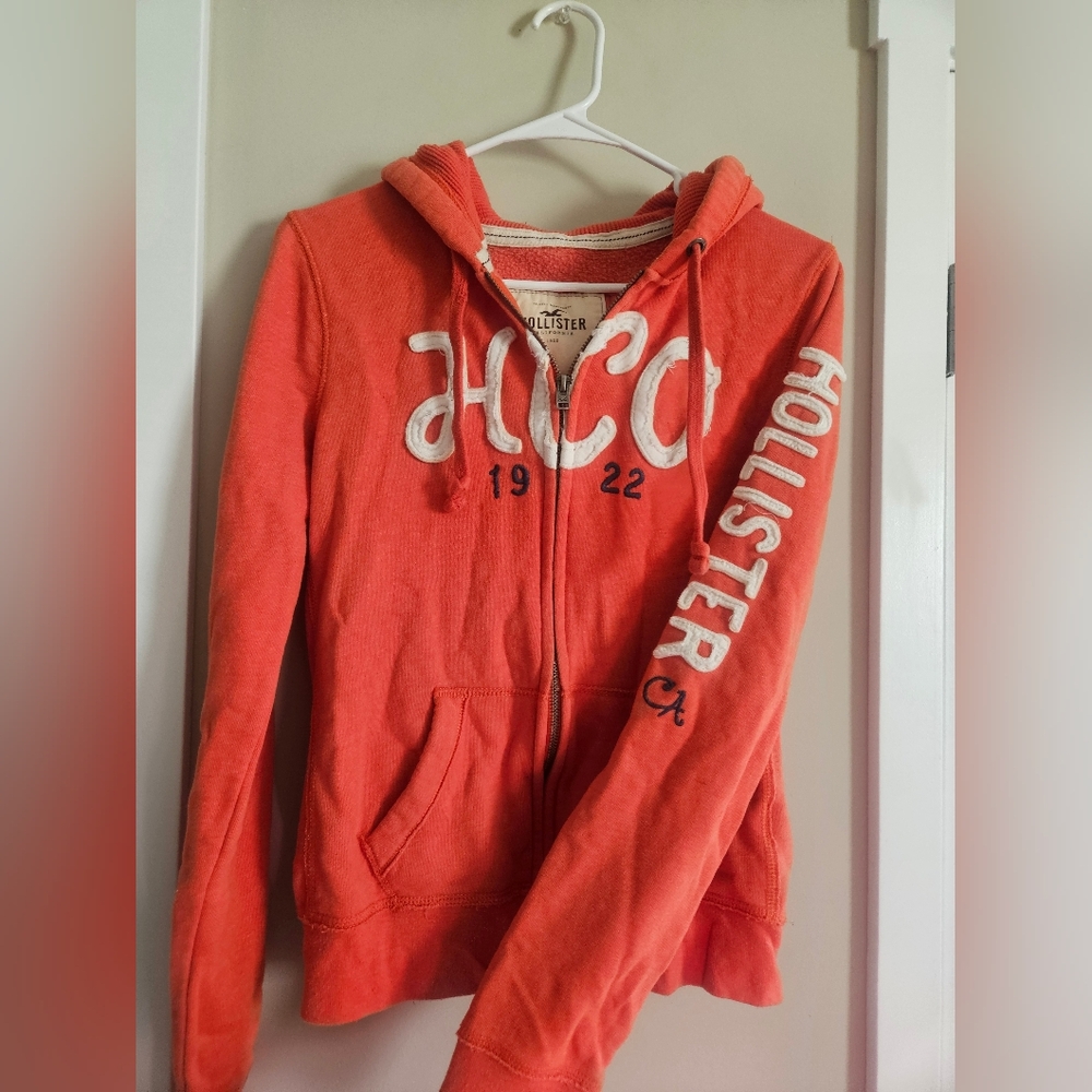 Hollister Burnt Orange Zip Up Jacket Small Womens Large Youth Hoodie